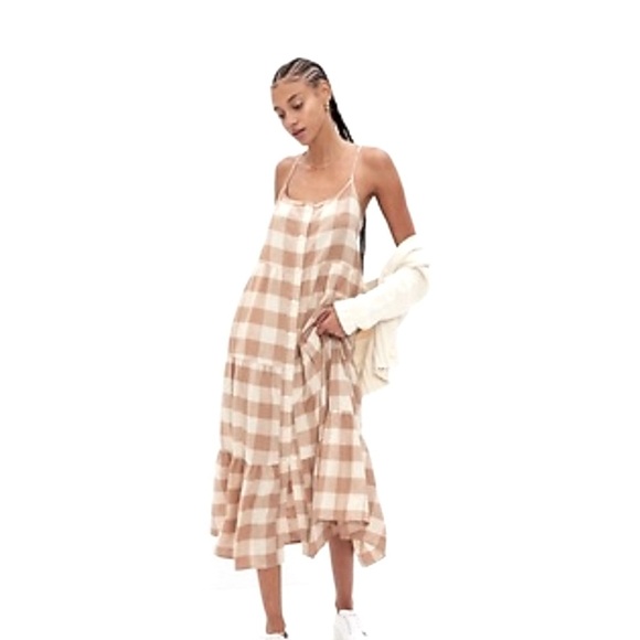 GAP Dresses & Skirts - Gap Linen Blend Button Front Checkered Cami Maxi Dress Sz M